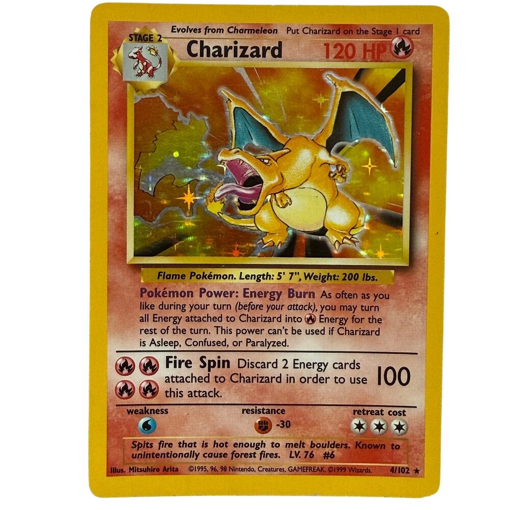 Pokémon TCG Charizard 4/102 Base Set Unlimited 1999 Holo Foil Rare Card MP-